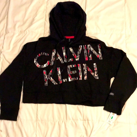 Calvin Klein cropped hoodie sweatshirt with colorful brand graphics on front 💜 - Picture 2 of 7